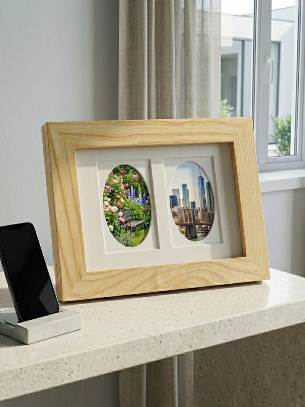 NWOT - Vintage Umbra "Double Museum" Wood Picture Frame - Natural Finish